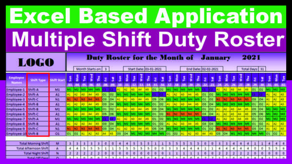 Multiple Shift Duty Roster in Excel