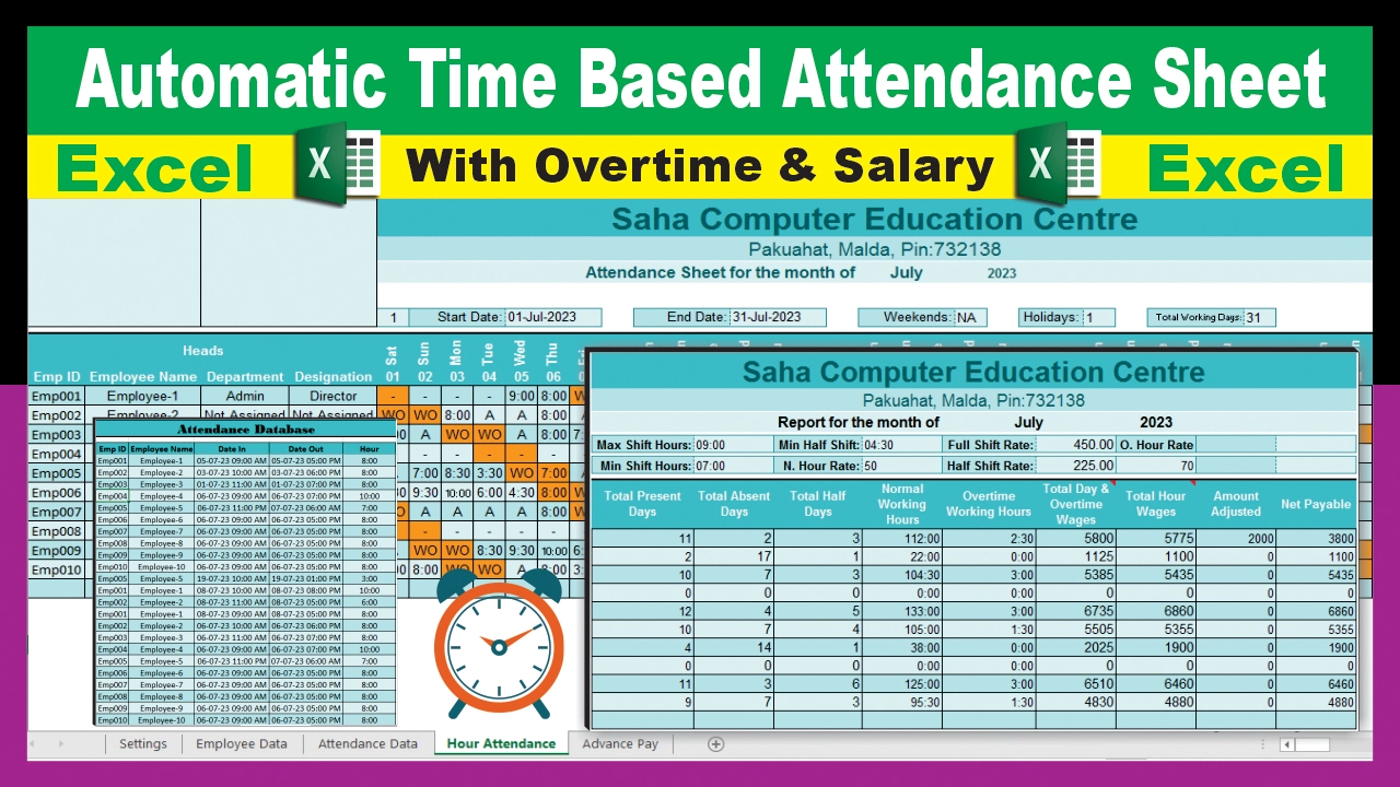 Automatic Time Based Attendance With Overtime in Excel – SAHACOMPUTER