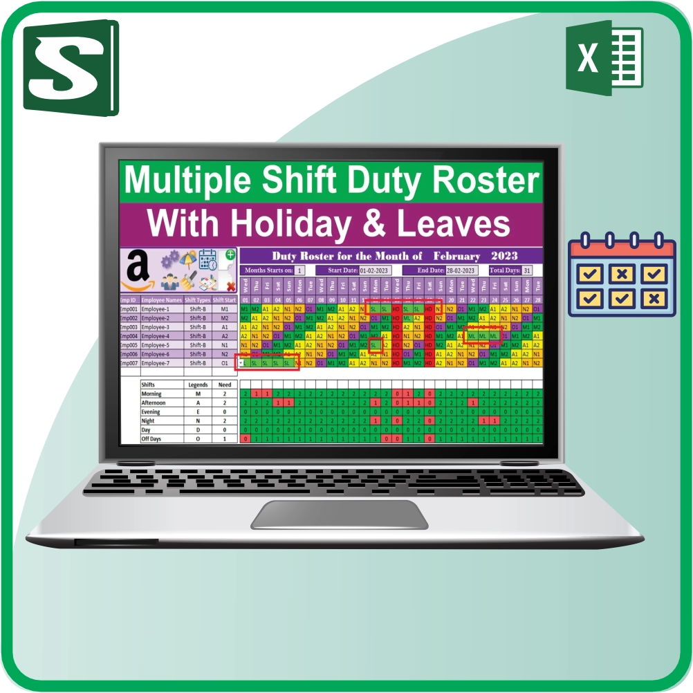 Multiple Shift Duty Roster with Holidays & Leave Tracker in Excel