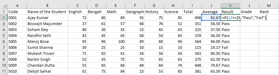Get Result Using IF Function