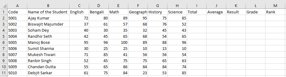 Enter Marks in Marksheet