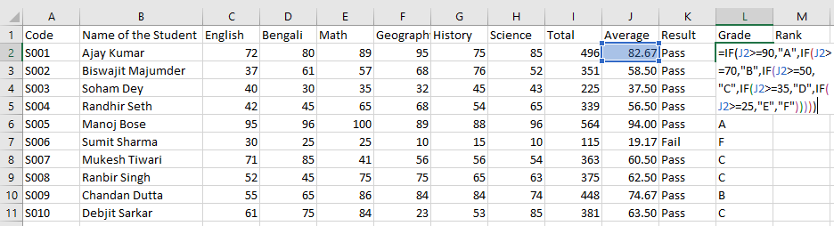 Find Grade using Nested IF